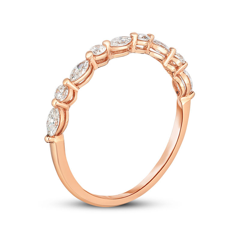 1/4 CT. T.W. Marquise and Round Diamond Alternating Stackable Band in 14K Rose Gold