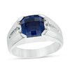 Thumbnail Image 0 of Men's Cushion-Cut Lab-Created Blue Sapphire and 1/20 CT. T.W. Diamond Ring in Sterling Silver