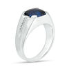 Thumbnail Image 1 of Men's Cushion-Cut Lab-Created Blue Sapphire and 1/20 CT. T.W. Diamond Ring in Sterling Silver