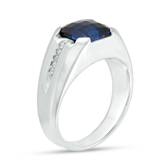 Cushion-Shaped Lab-Created Blue Sapphire and 1/20 CT. T.w. Diamond Ring in Sterling Silver