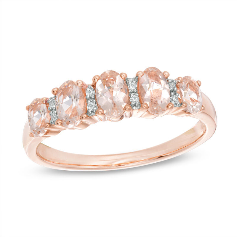 Main Image 1 of Oval Morganite and Diamond Accent Five Stone Ring in 10K Rose Gold