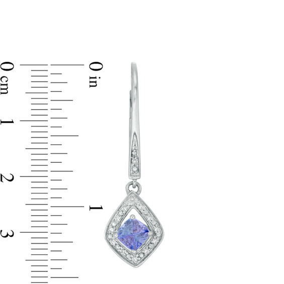 4.0mm Cushion-Cut Tanzanite and 1/15 CT. T.w. Diamond Teardrop Frame Earrings in 10K White Gold