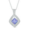 Thumbnail Image 1 of 5.0mm Cushion-Cut Tanzanite and 1/15 CT. T.W. Diamond Teardrop Frame Pendant in 10K White Gold