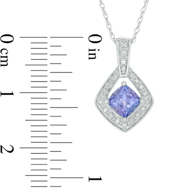 Main Image 2 of 5.0mm Cushion-Cut Tanzanite and 1/15 CT. T.W. Diamond Teardrop Frame Pendant in 10K White Gold