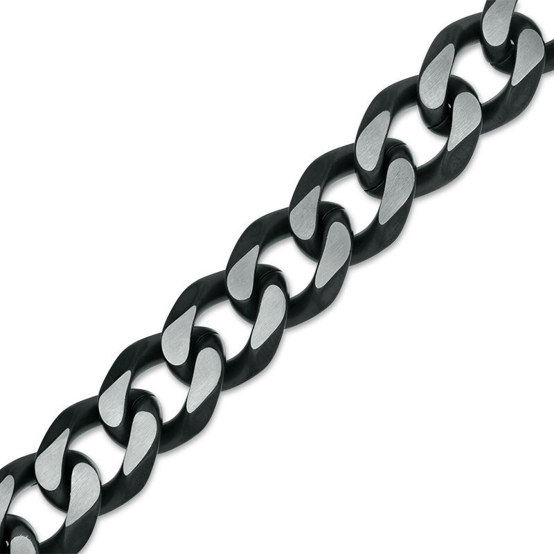 Men\'s 11.0mm Curb Chain Bracelet in Stainless Steel and Black IP - 9.0\