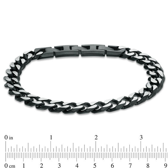 11.0mm Curb Chain Bracelet in Stainless Steel and Black IP - 9.0"