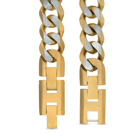 11.0mm Curb Chain Bracelet in Stainless Steel and Yellow IP - 9.0"