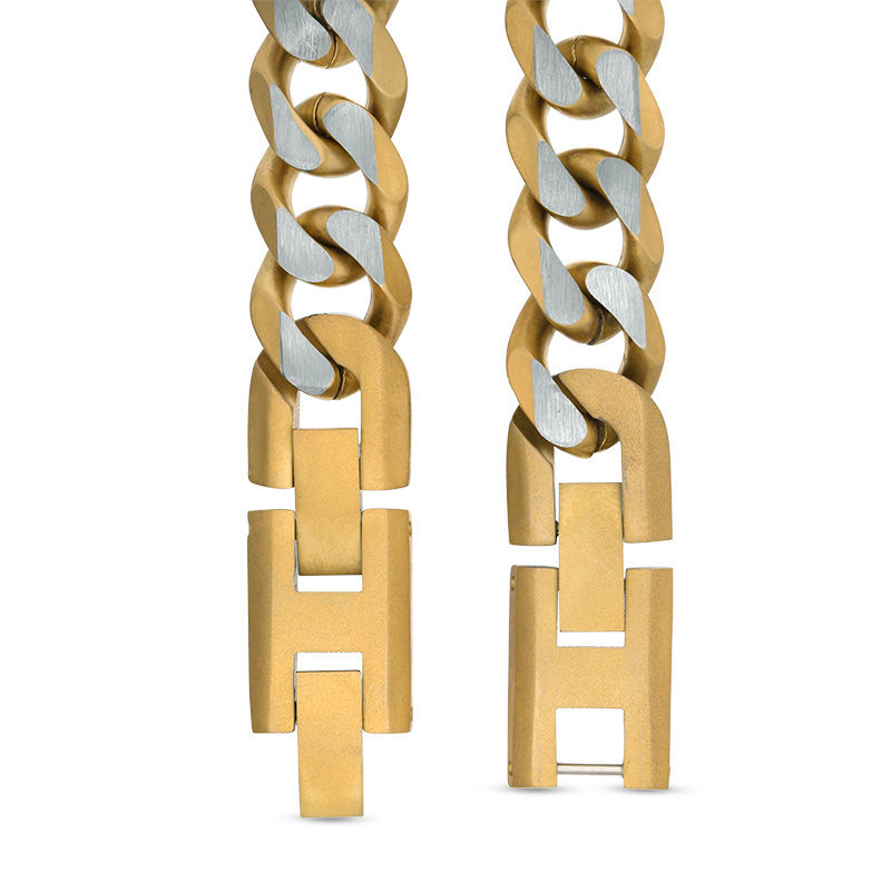 Main Image 2 of 11.0mm Curb Chain Bracelet in Stainless Steel and Yellow IP - 9.0"