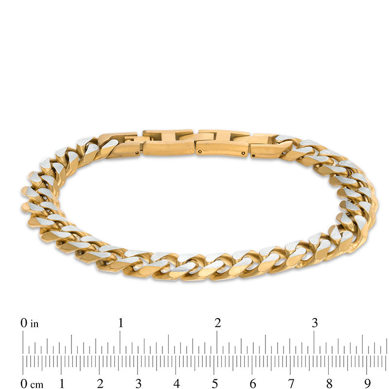 Main Image 3 of 11.0mm Curb Chain Bracelet in Stainless Steel and Yellow IP - 9.0"