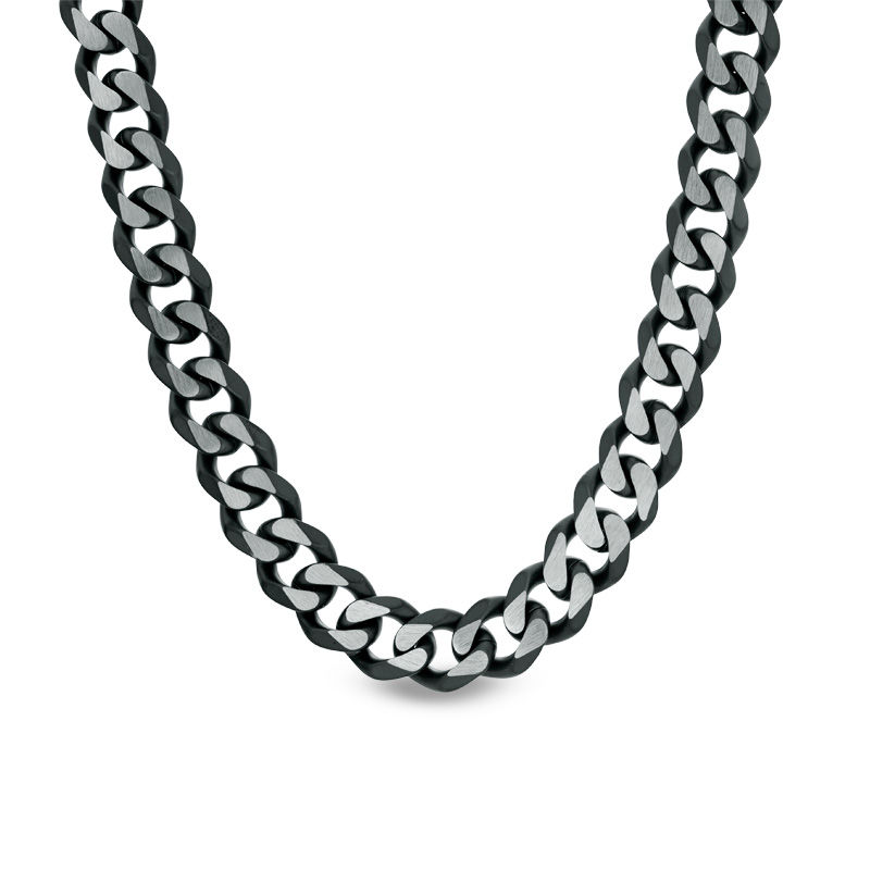 Zales Men's 11.0mm Curb Chain Necklace in Stainless Steel with Black IP - 22