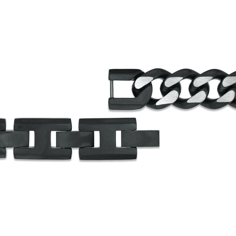 Main Image 2 of Men's 11.0mm Curb Chain Necklace in Stainless Steel with Black IP - 22"