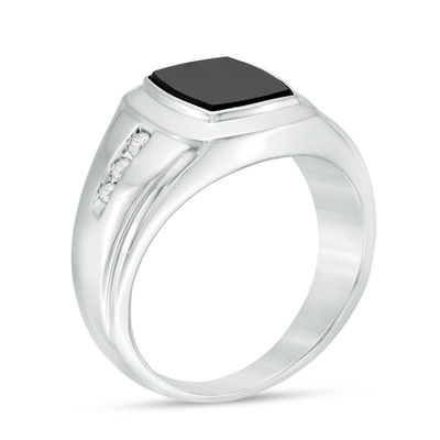 Men S Barrel Shaped Onyx And 1 8 Ct T W Diamond Signet Ring In Sterling Silver Zales Men S Barrel Shaped Onyx And 1 8 Ct T W Diamond Signet Ring In Sterling Silver Zales