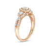Thumbnail Image 2 of Celebration Ideal 1 CT. T.W. Oval Certified Diamond Three Stone Frame Engagement Ring in 14K Rose Gold (I/I1)