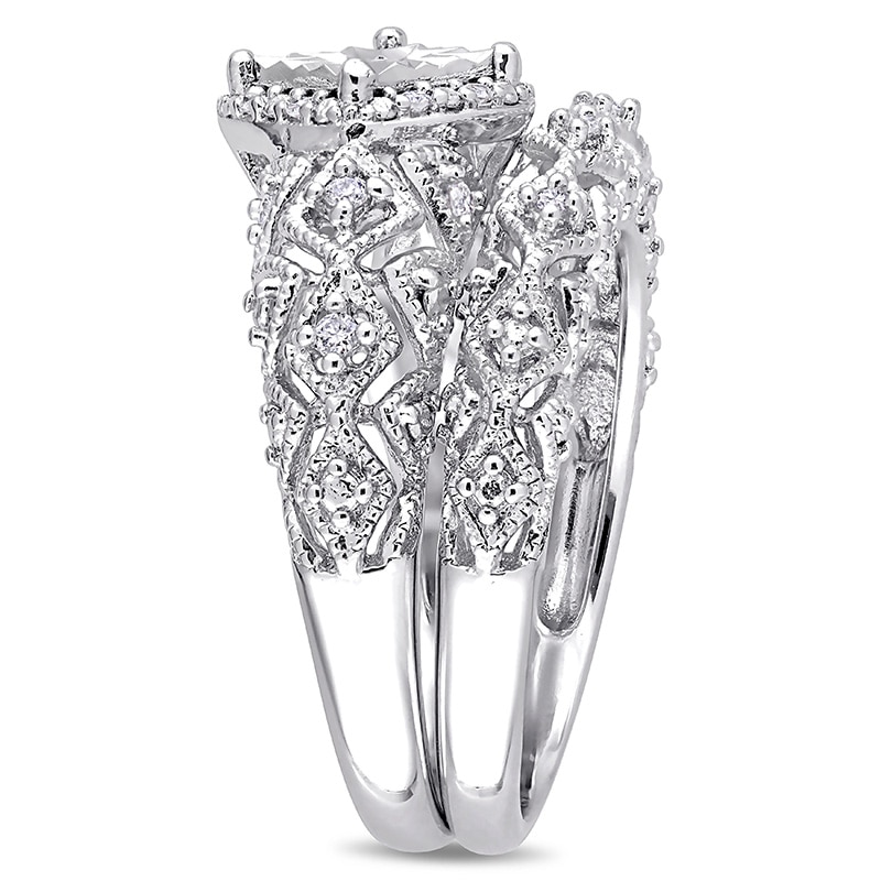 Main Image 2 of 1/5 CT. T.W. Diamond Tilted Square Frame Vintage-Style Bridal Set in Sterling Silver