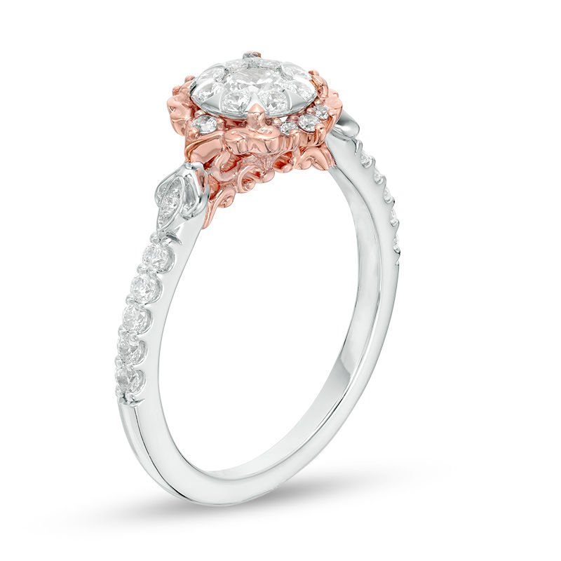 1/2 CT. T.W. Diamond Filigree Flower Frame Vintage-Style Engagement Ring in 10K Two-Tone Gold