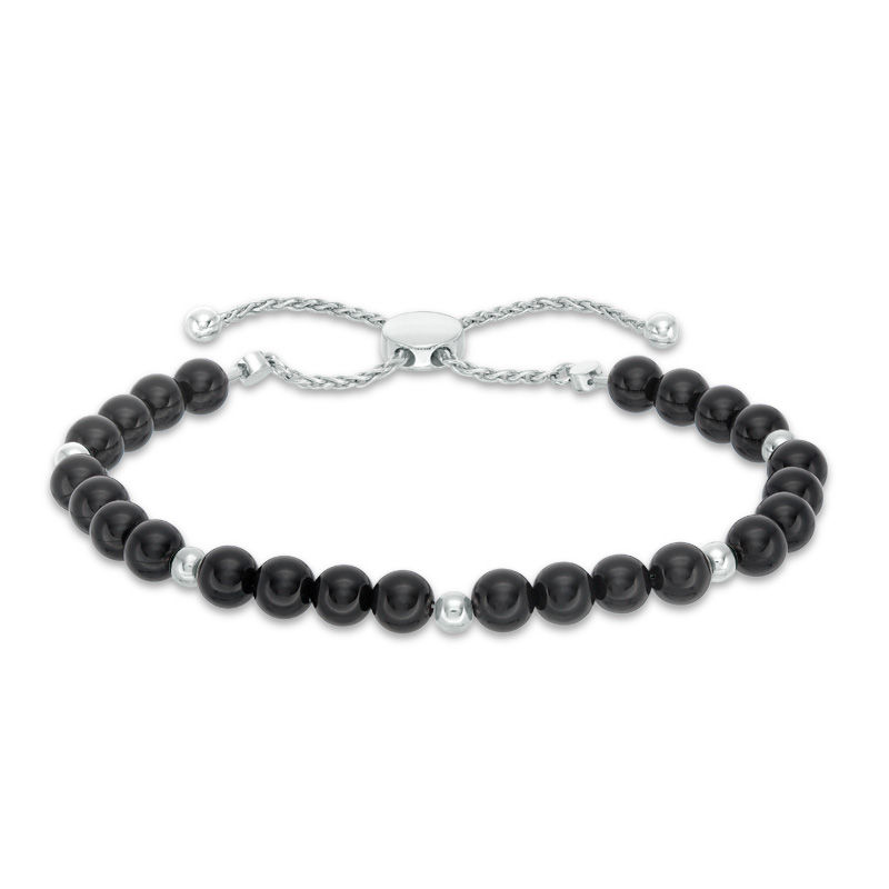 8.0mm Hematite and Polished Bead Bolo Bracelet in Sterling Silver - 9.5"