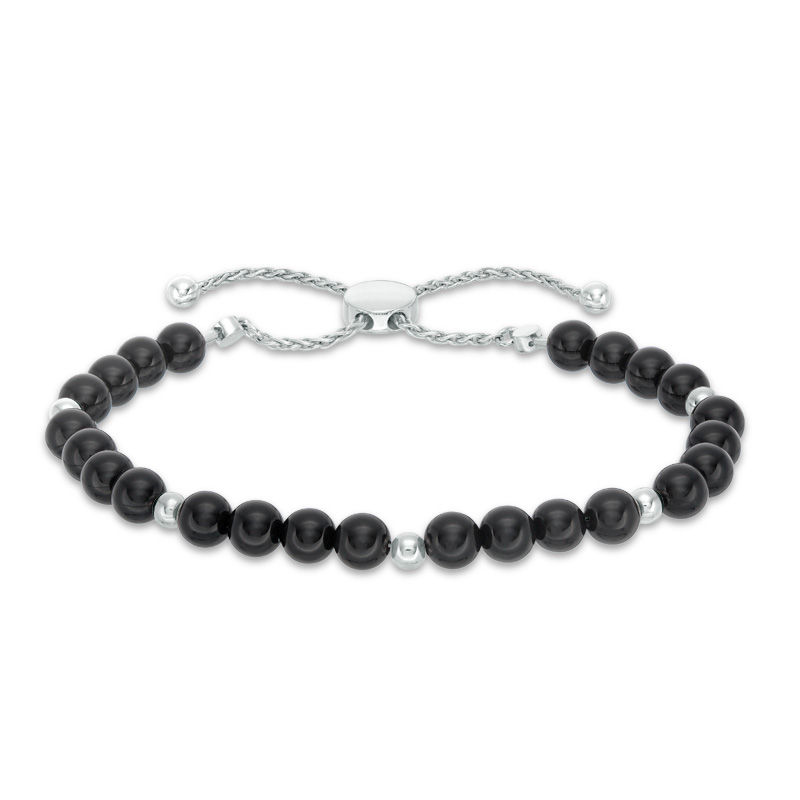Main Image 1 of 8.0mm Hematite and Polished Bead Bolo Bracelet in Sterling Silver - 9.5"