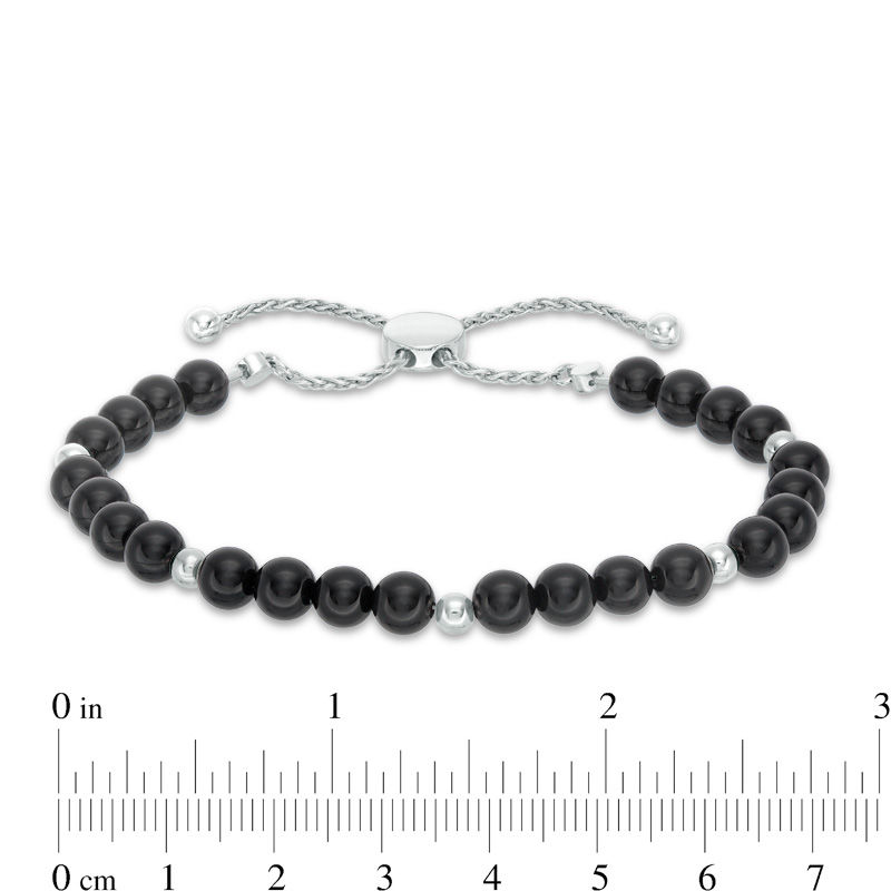 8.0mm Hematite and Polished Bead Bolo Bracelet in Sterling Silver - 9.5"