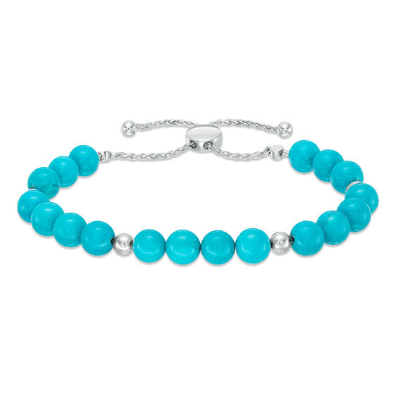 8.0mm Simulated Turquoise and Polished Bead Bolo Bracelet in Sterling Silver - 9.5"