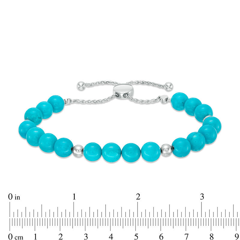 Main Image 2 of 8.0mm Simulated Turquoise and Polished Bead Bolo Bracelet in Sterling Silver - 9.5"