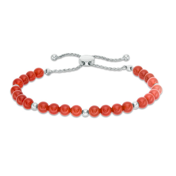 8.0mm Carnelian and Polished Bead Bolo Bracelet in Sterling Silver - 9.5"