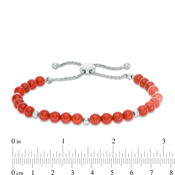 8.0mm Carnelian and Polished Bead Bolo Bracelet in Sterling Silver - 9.5"