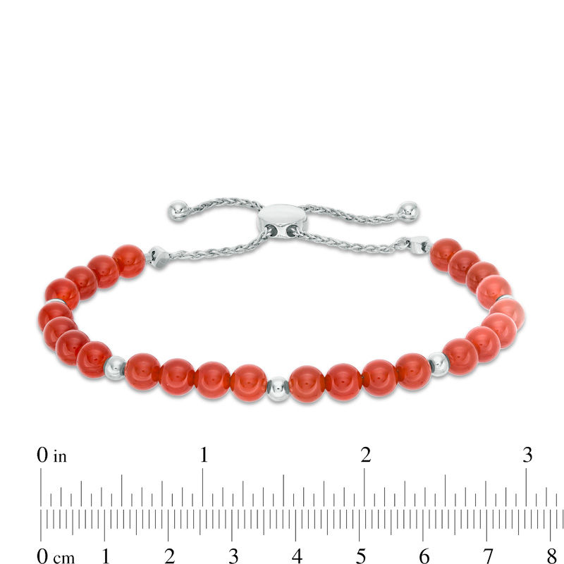 Main Image 2 of 8.0mm Carnelian and Polished Bead Bolo Bracelet in Sterling Silver - 9.5"