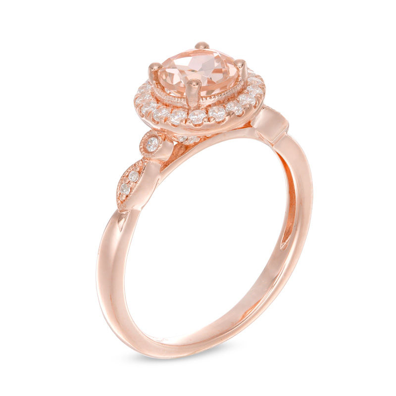 Main Image 2 of 6.0mm Morganite and 1/4 CT. T.W. Diamond Frame Vintage-Style Ring in 10K Rose Gold