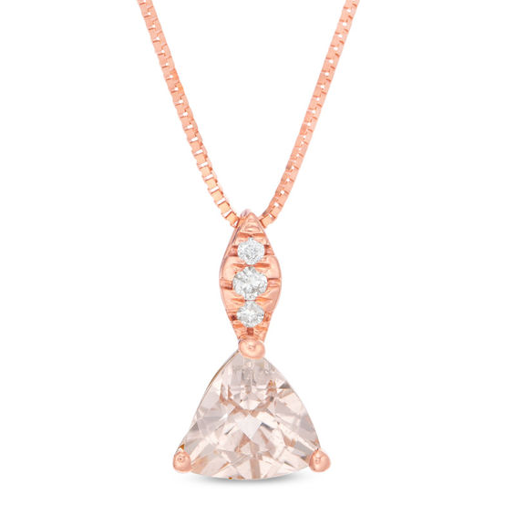 6.0mm Trillion-Cut Morganite and Diamond Accent Drop Pendant in 10K Rose Gold