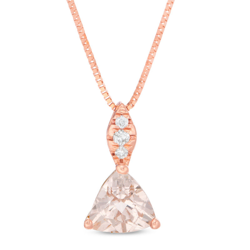 Main Image 1 of 6.0mm Trillion-Cut Morganite and Diamond Accent Drop Pendant in 10K Rose Gold
