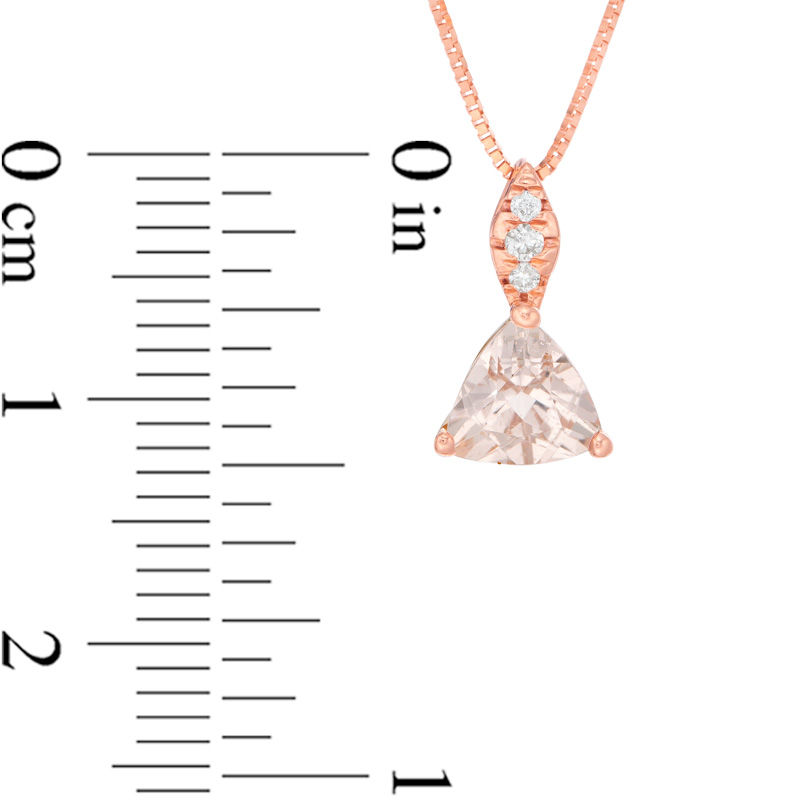 Main Image 2 of 6.0mm Trillion-Cut Morganite and Diamond Accent Drop Pendant in 10K Rose Gold