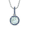 Thumbnail Image 1 of 7.0mm Aquamarine and Lab-Created Blue Sapphire Frame Drop Pendant in Sterling Silver