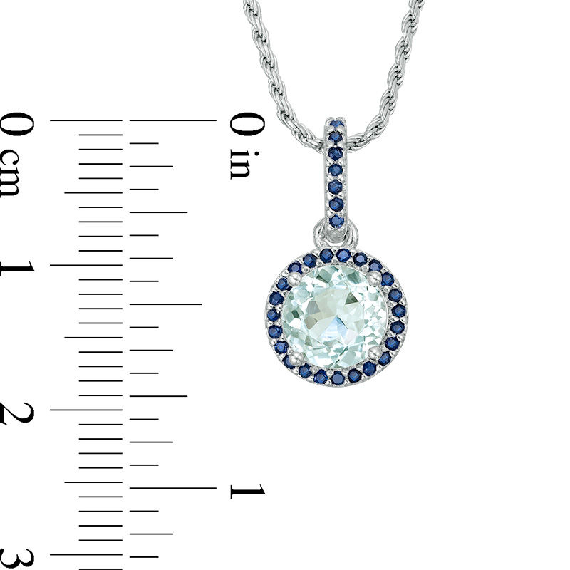 Main Image 2 of 7.0mm Aquamarine and Lab-Created Blue Sapphire Frame Drop Pendant in Sterling Silver