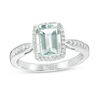 Thumbnail Image 0 of Emerald-Cut Aquamarine and 1/10 CT. T.W. Diamond Frame Ring in Sterling Silver
