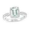 Thumbnail Image 1 of Emerald-Cut Aquamarine and 1/10 CT. T.W. Diamond Frame Ring in Sterling Silver