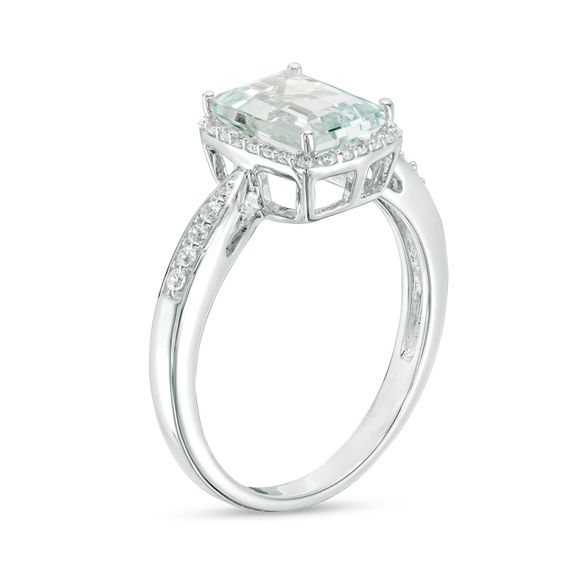 Emerald-Cut Aquamarine and 1/10 CT. T.w. Diamond Frame Ring in Sterling Silver