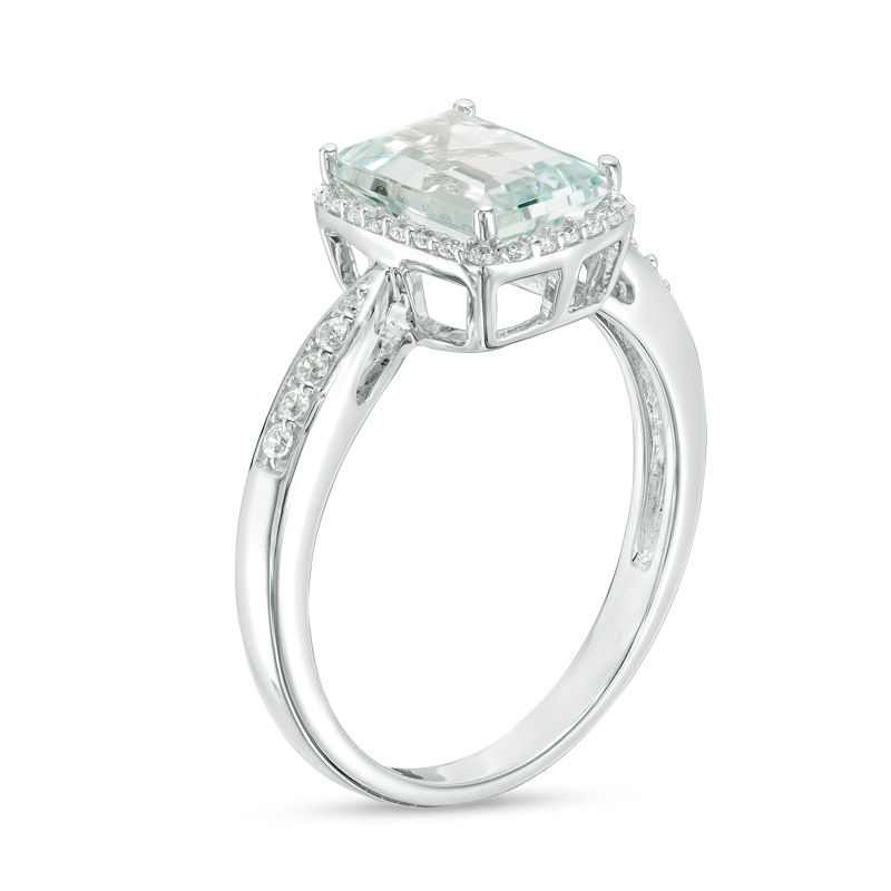 Emerald-Cut Aquamarine and 1/10 CT. T.W. Diamond Frame Ring in Sterling Silver