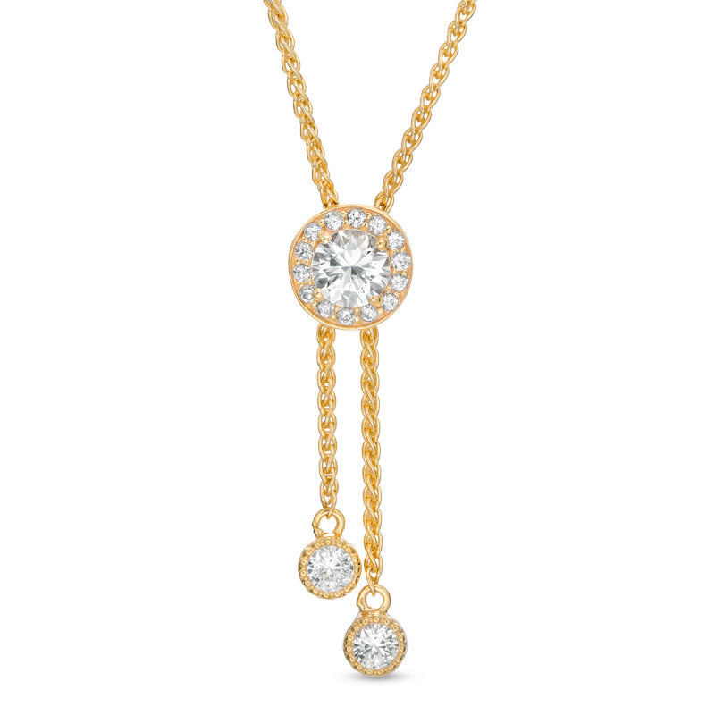Main Image 1 of 5.0mm Lab-Created White Sapphire Frame Lariat-Style Bolo Necklace in Sterling Silver with 18K Gold Plate - 26"