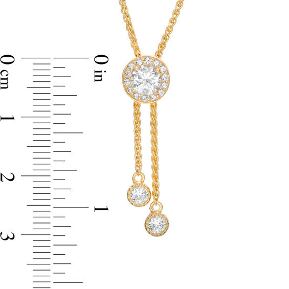 5.0mm Lab-Created White Sapphire Frame Lariat-Style Bolo Necklace in Sterling Silver with 18K Gold Plate - 26"