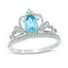 Thumbnail Image 0 of Pear-Shaped Swiss Blue Topaz and Lab-Created White Sapphire Tiara Ring in Sterling Silver