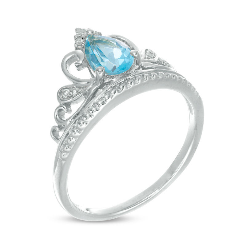 Pear-Shaped Swiss Blue Topaz and Lab-Created White Sapphire Tiara Ring in Sterling Silver