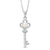 Thumbnail Image 1 of 4.5-5.0mm Freshwater Cultured Pearl and Lab-Created White Sapphire Key Pendant in Sterling Silver