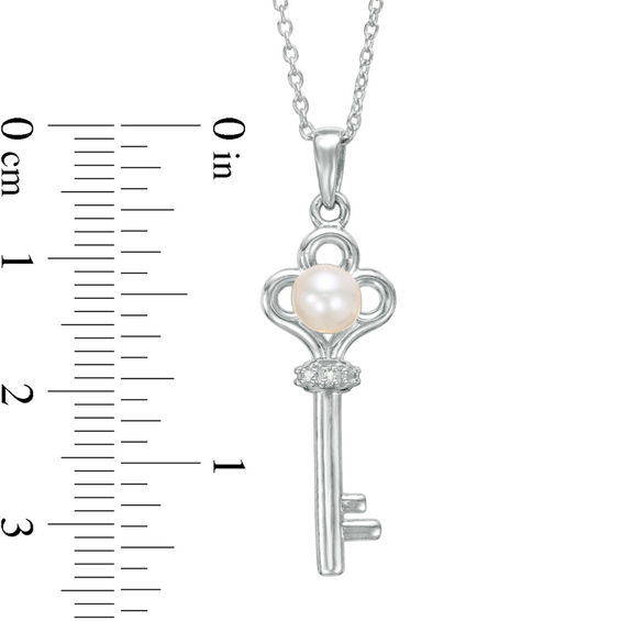 4.5-5.0mm Freshwater Cultured Pearl and Lab-Created White Sapphire Key Pendant in Sterling Silver