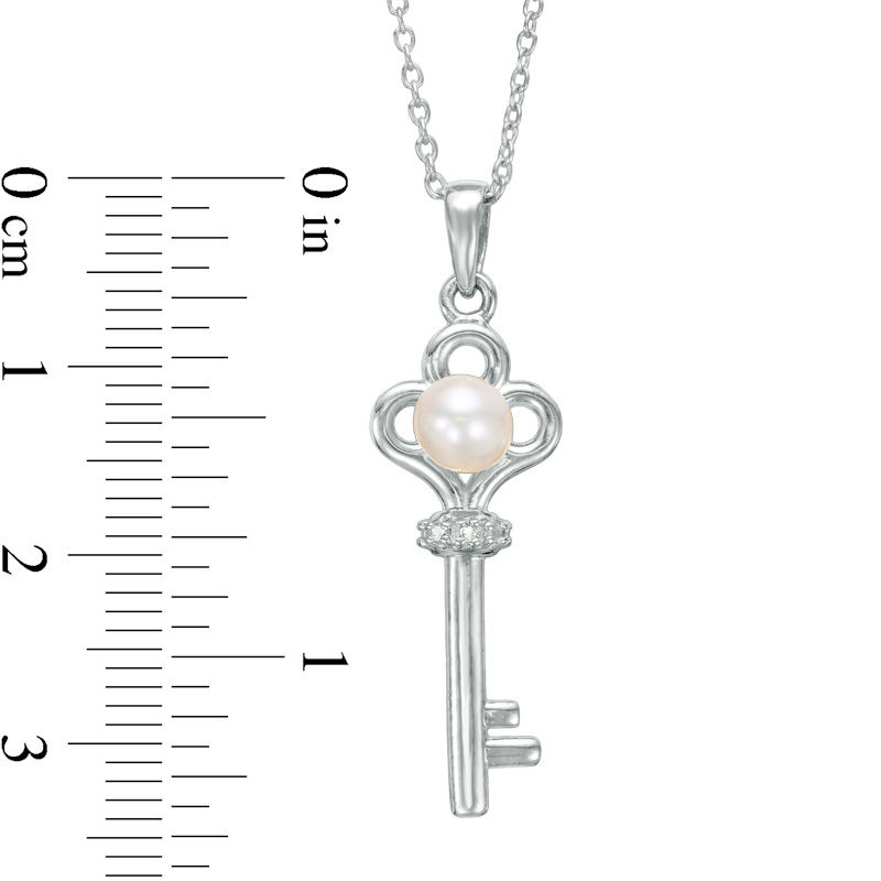 Main Image 2 of 4.5-5.0mm Freshwater Cultured Pearl and Lab-Created White Sapphire Key Pendant in Sterling Silver