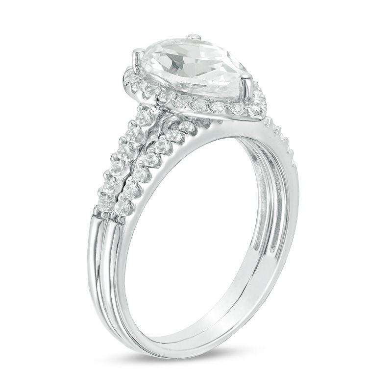 Main Image 2 of Pear-Shaped Lab-Created White Sapphire Frame Bridal Set in Sterling Silver
