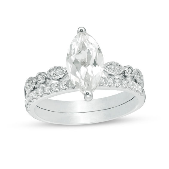 Marquise Lab-Created White Sapphire Vintage-Style Bridal Set in Sterling Silver