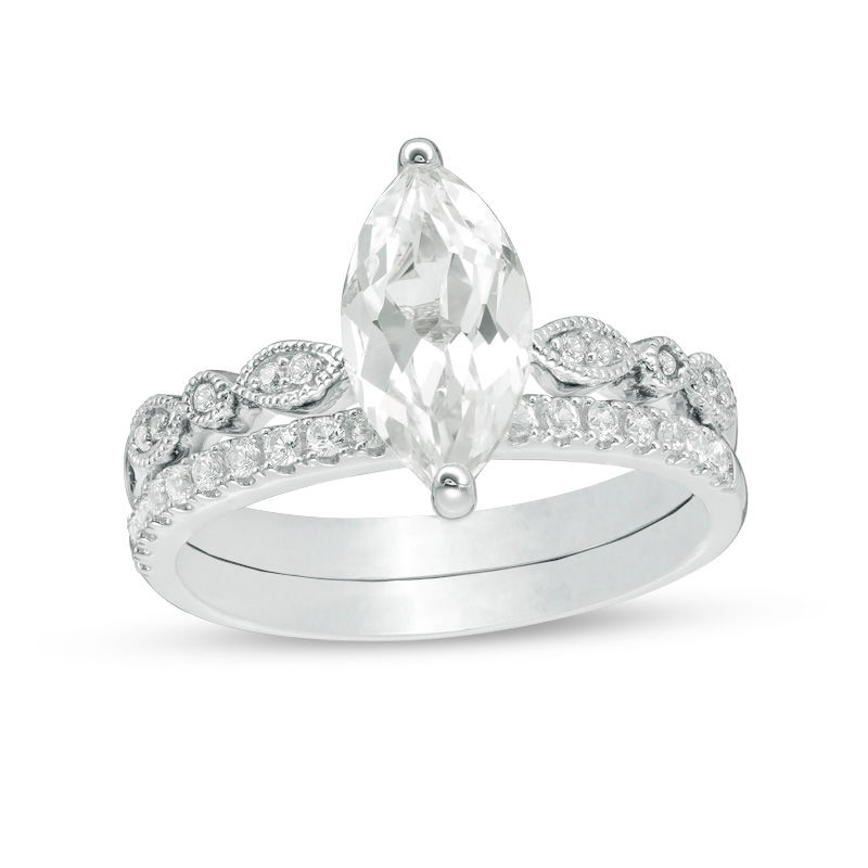 Main Image 1 of Marquise Lab-Created White Sapphire Vintage-Style Bridal Set in Sterling Silver