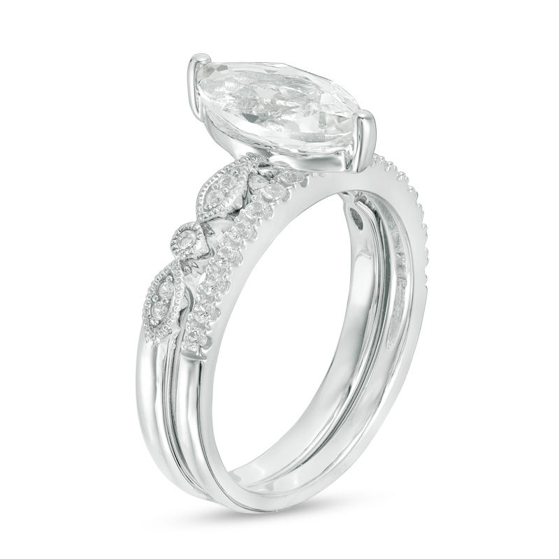 Main Image 2 of Marquise Lab-Created White Sapphire Vintage-Style Bridal Set in Sterling Silver