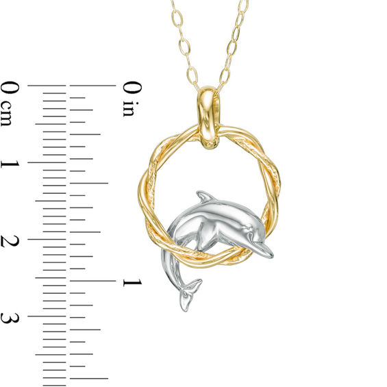 Dolphin and Hoop Pendant in 10K Two-Tone Gold