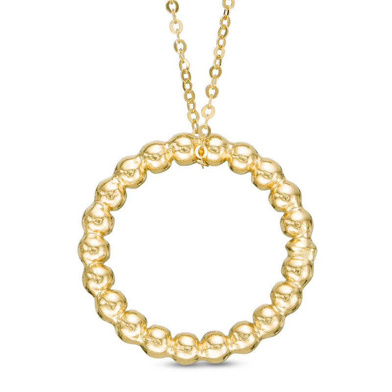 Main Image 1 of Beaded Circle Pendant in 10K Gold - 17.75"